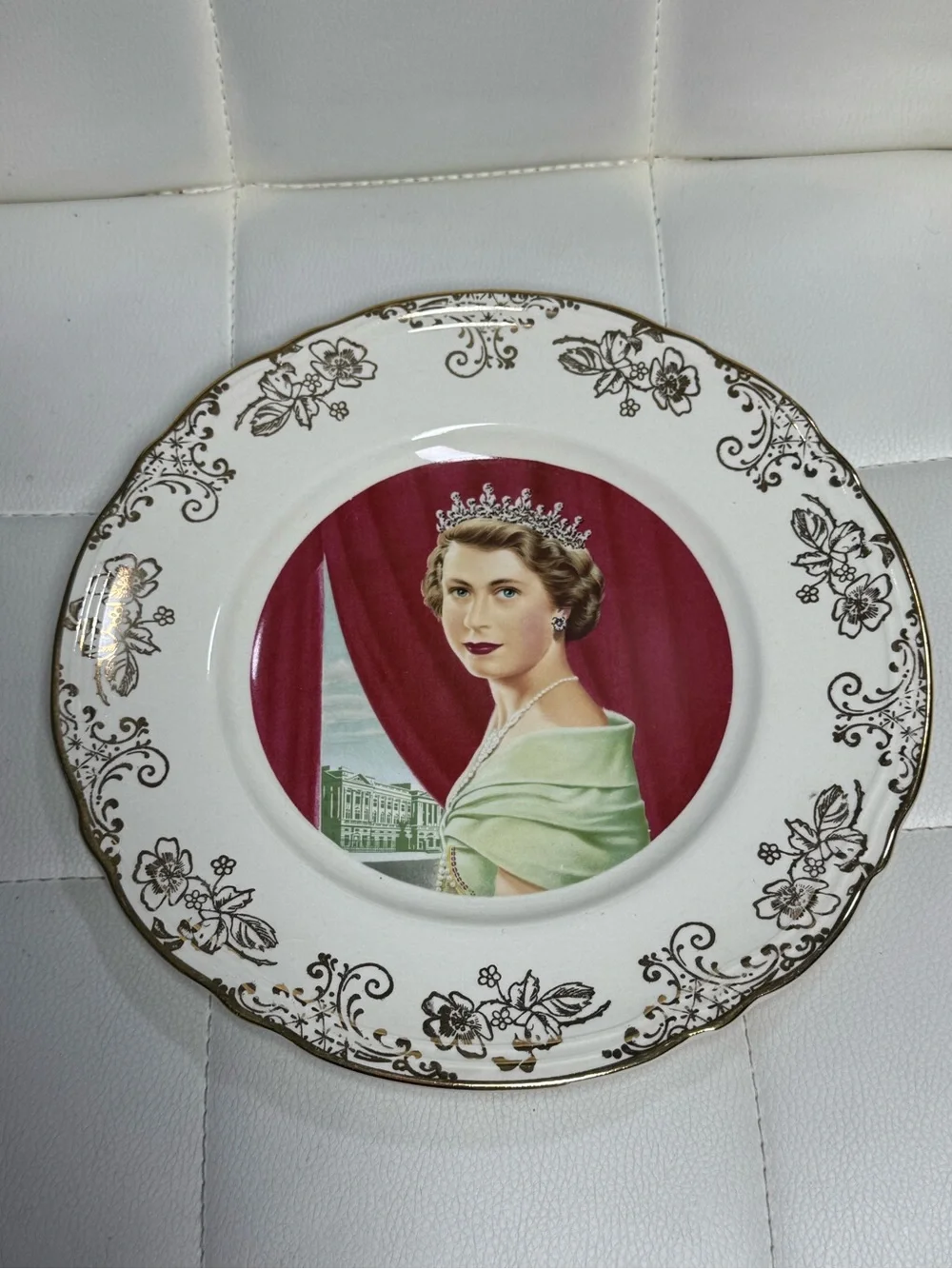 Vintage W. Adams & Sons England Queen Elizabeth II Portrait 22KT Gold Trim